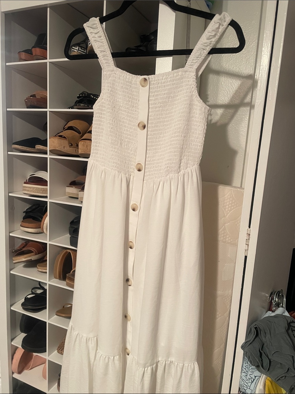 Grace Karin White Button-Front Smocked Midi Dress from Amazon